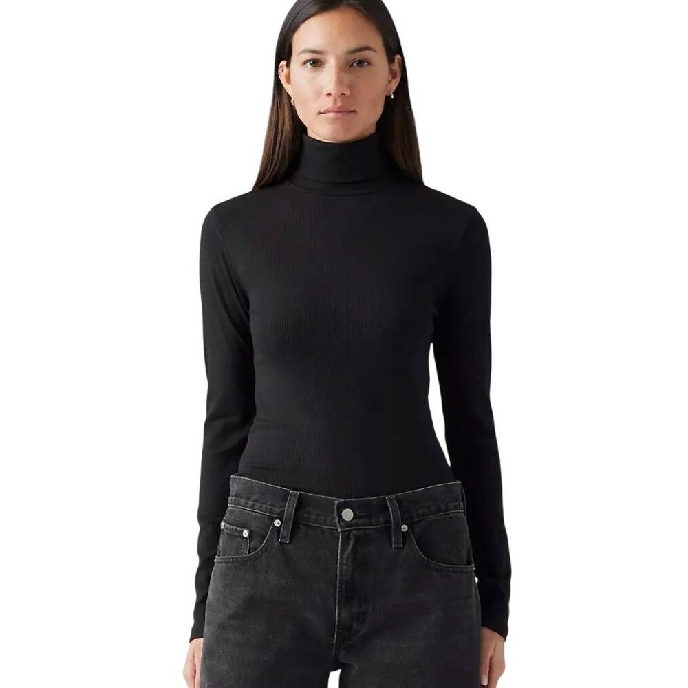 Levi's Turtleneck Top Women S Black Ribbed Long Sleeve
